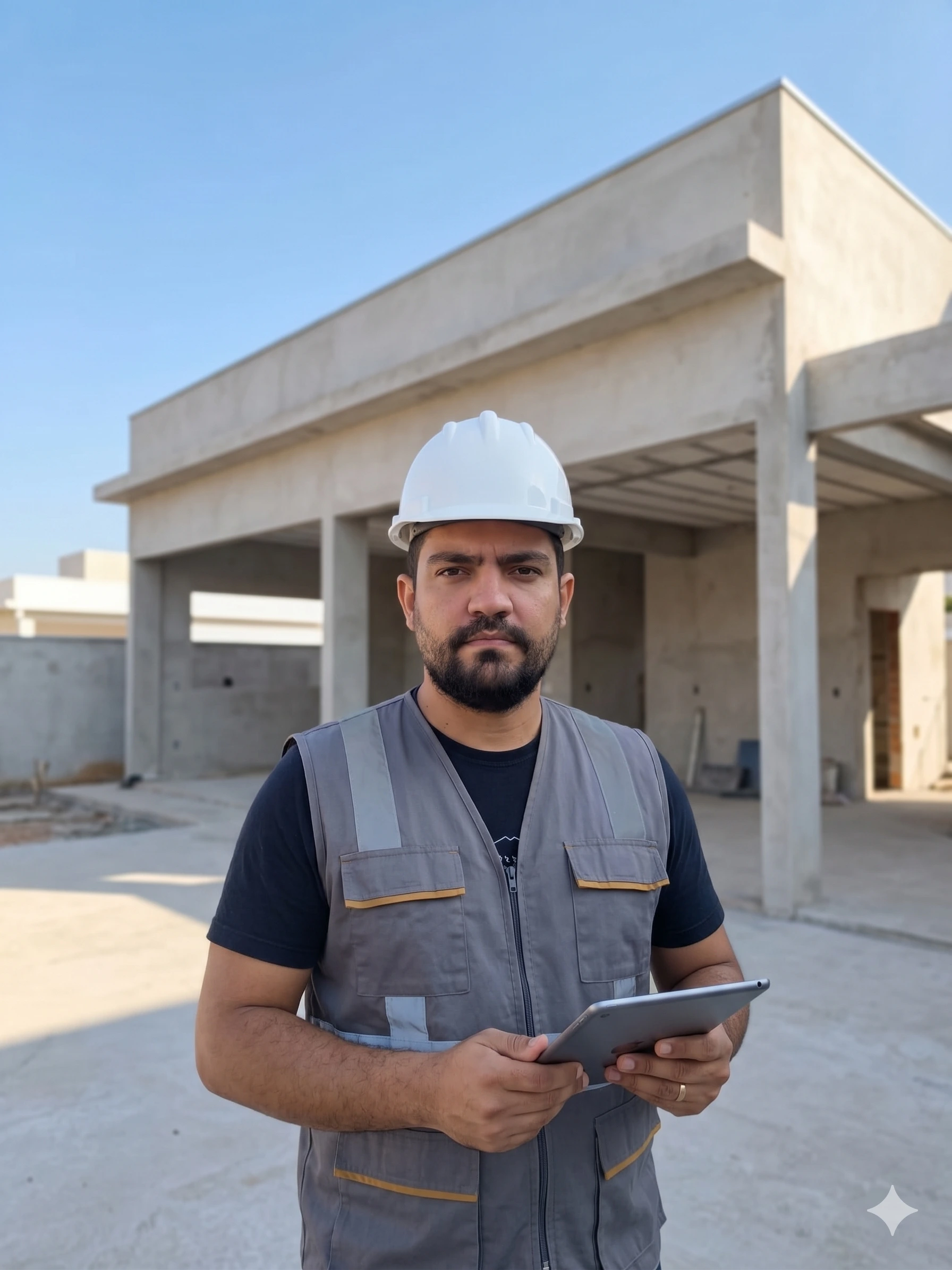 Engenheiro realizando acompanhamento técnico em canteiro de obras.